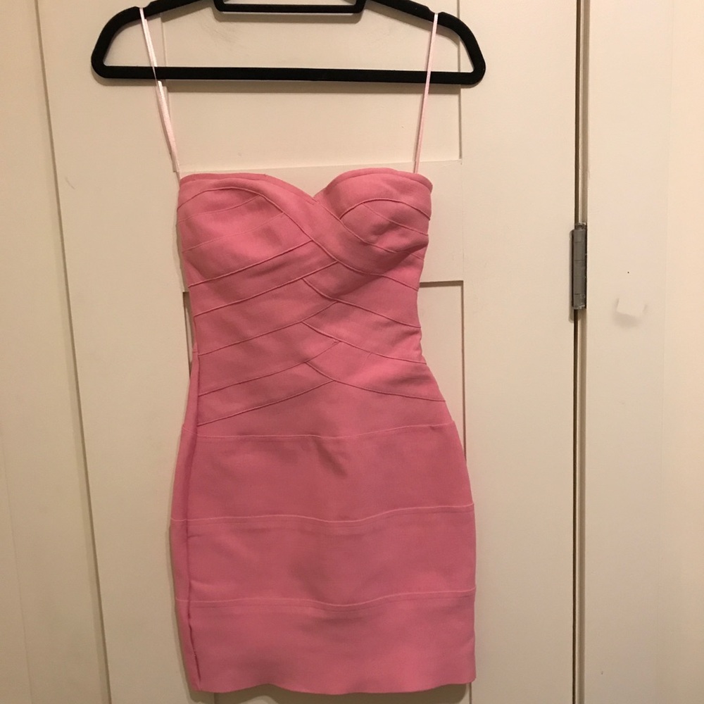 Pink strapless bandage dress